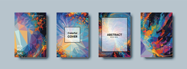 Low poly vertical abstract colorful flyers, collections of A4 size covers, set backgrounds