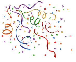 Party streamers. Set of fun confetti streamers to illustrate parties and lively moments with lots of surprises and fun. blank background and png