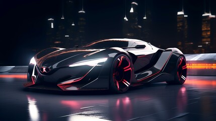 Futuristic Sports Car on Dark Technology Background