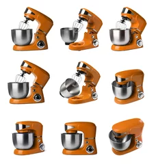 Rolgordijnen Orange stand mixers isolated on white, set © New Africa
