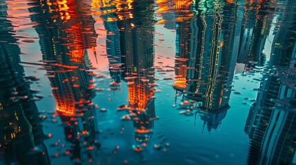 
A captivating detail of skyscraper reflections, highlighting the beautiful skyline scene in Dubai,...