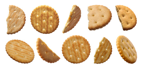 Set with delicious crackers isolated on white