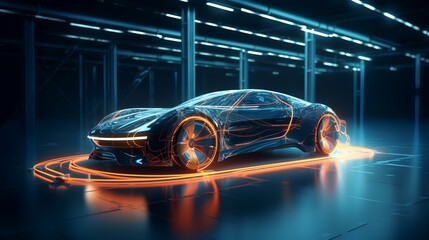 Futuristic Car's Light Line Structure: Generative Ar - obrazy, fototapety, plakaty