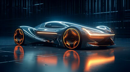 Futuristic Car's Light Line Structure: Generative Ar - obrazy, fototapety, plakaty