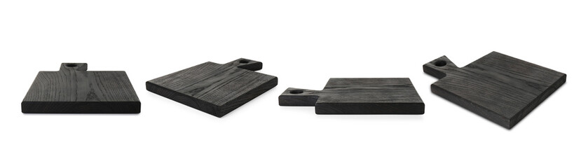 Wooden cutting boards isolated on white, set