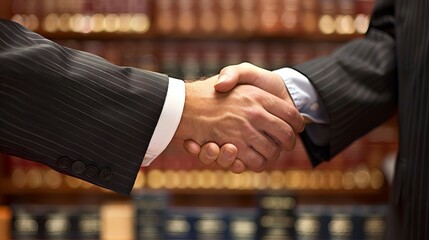 Legal Success: Lawyer and Client Handshake Indicating Resolution or Representation Start