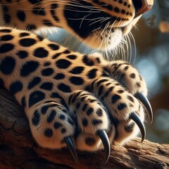 Closeup of a leopards razorsharp claws gripping onto a tree limb showcasing its incredible strength and agility while perched in its natural habitat