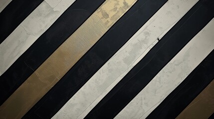 Close-Up View of Irregular Black and White Stripes With Golden Accent