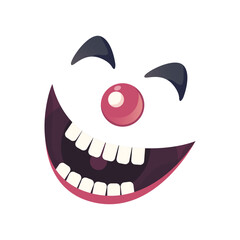 Funny Clown Face with red nose on white background vector illustration. Scary smile, April Fool's Day prank