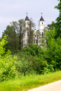 Beautiful white Catholic church in Aglona Latvia.