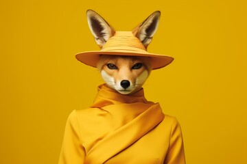 Fototapeta premium female fox in a yellow dress hat