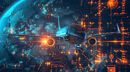 Fototapeta na wymiar Texture of graphic composition of aviation, biomedicine, electronic information technology related elements 8k