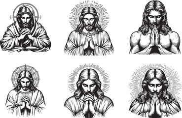 Fototapeta na wymiar Divine Contemplation: Jesus in Prayer set
