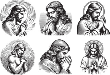 Divine Contemplation: Jesus in Prayer hand drawing set