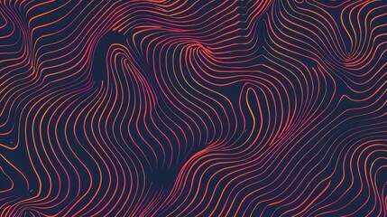 contour topographic wave lines background, abstract red pattern texture on dark backdrop