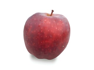 Red apple with water drops on white background 