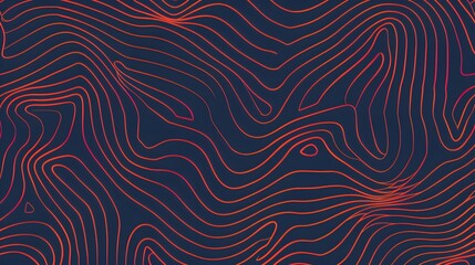 Fototapeta na wymiar contour topographic wave lines background, red abstract pattern texture on dark background
