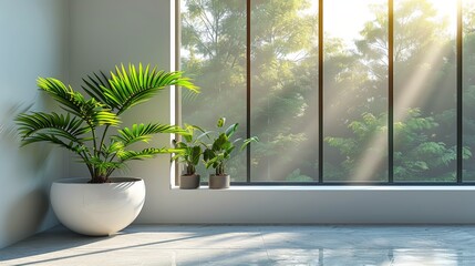 Room With Large Window and Potted Plant