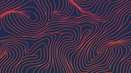 Fototapeta na wymiar contour topographic wave lines background, abstract red pattern texture on dark surface