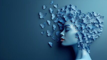 Womans Head With Butterflies Emerging