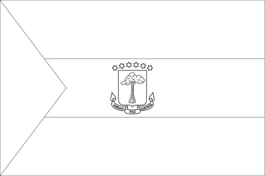 Equatorial Guinea flag - thin black vector outline wireframe isolated on white background. Ready for colouring.
