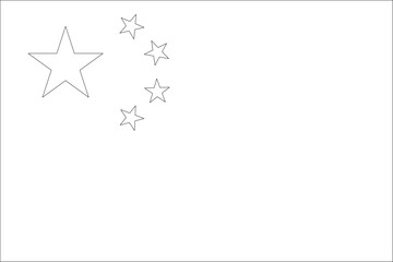 China flag - thin black vector outline wireframe isolated on white background. Ready for colouring.