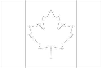 Canada flag - thin black vector outline wireframe isolated on white background. Ready for colouring.