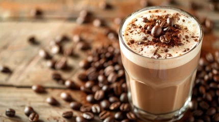 Wandcirkels aluminium coffee latte with coffee beans © buraratn