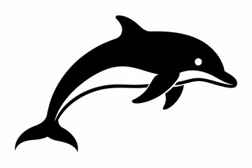 Fototapeta premium Dolphin silhouette and black on white background