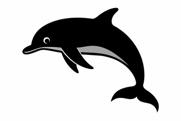 Dolphin silhouette and black on white background