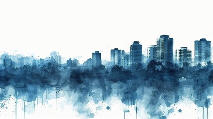 City Skyline Painting With Background Buildings - obrazy, fototapety, plakaty