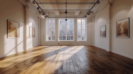 Empty Room With Windows and Pictures on Wall