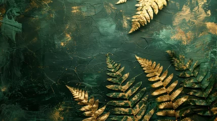 Foto auf Alu-Dibond Lush fern green and gold textured background, representing growth and luxury. © furyon