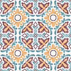 Seamless watercolor tile pattern. Grunge vintage texture. Handmade.