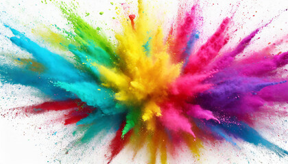 Holi holiday celebration. Colorful rainbow holi paint color powder explosion isolated on white