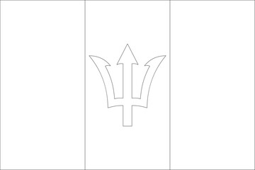 Barbados flag - thin black vector outline wireframe isolated on white background. Ready for colouring. - obrazy, fototapety, plakaty