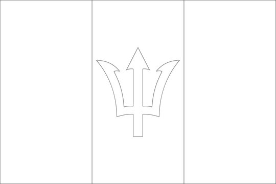 Barbados flag - thin black vector outline wireframe isolated on white background. Ready for colouring.