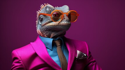 Chromatic Chameleon Stylish Chameleon in a Color-Changing Suit