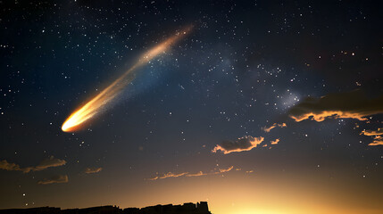 A flamboyant comet streaks across the night sky - obrazy, fototapety, plakaty