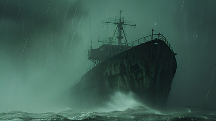 Ship in the Ocean Thunder Storm Aspect 16:9