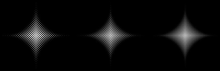 FORMES D'ÉTOILES EN DEMI-TEINTE. 3 textures avec points blancs sur fond noir