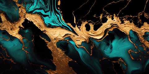 Emerald Green, Gold, Black Marble Texture	