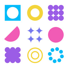 Abstract geometric shapes and primitive elements inspired by the principles of Bauhaus and Memphis create a striking and modern avant-garde aesthetic