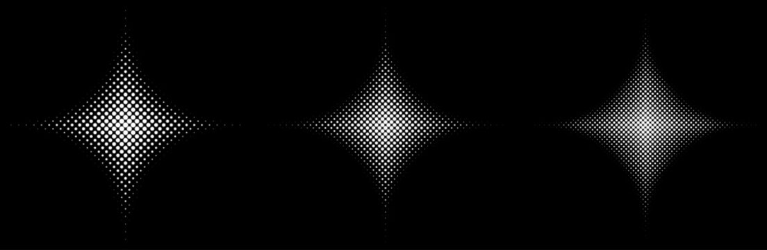 FORMES D'ÉTOILES EN DEMI-TEINTE. 3 textures avec points blancs sur fond noir
