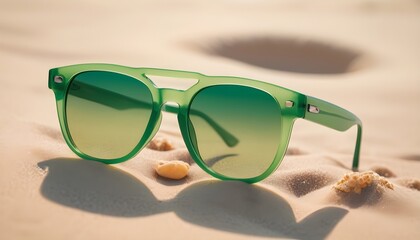 Green sunglasses on the sand