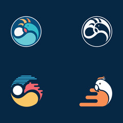 Premium, Modern, Simple, Colorful Birds Multimedia, Digital,Technology, Tour And Travel Agency Business Company Logo Set Collection Elements Vector With Dark Navy Blue Background