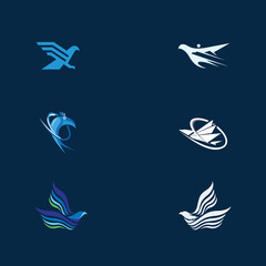 Premium, Modern, Geometric, Simple, Birds Multimedia, Digital And Technology Business Company Logo Set Collection Elements Vector With Dark Blue Background