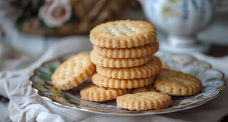 Obraz na płótnie Canvas Biscuit crackers on plate