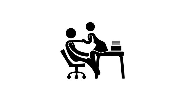 The temptation of the boss on the desk at work, marrying old but rich. A girl takes off her bra and teases a guy in bed. Animated icons, video MP4