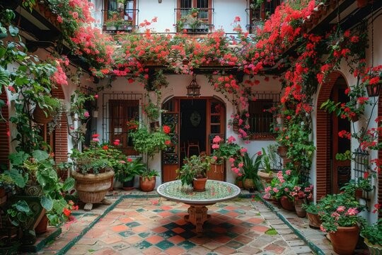 typical Andalusian house patio filled with flowers